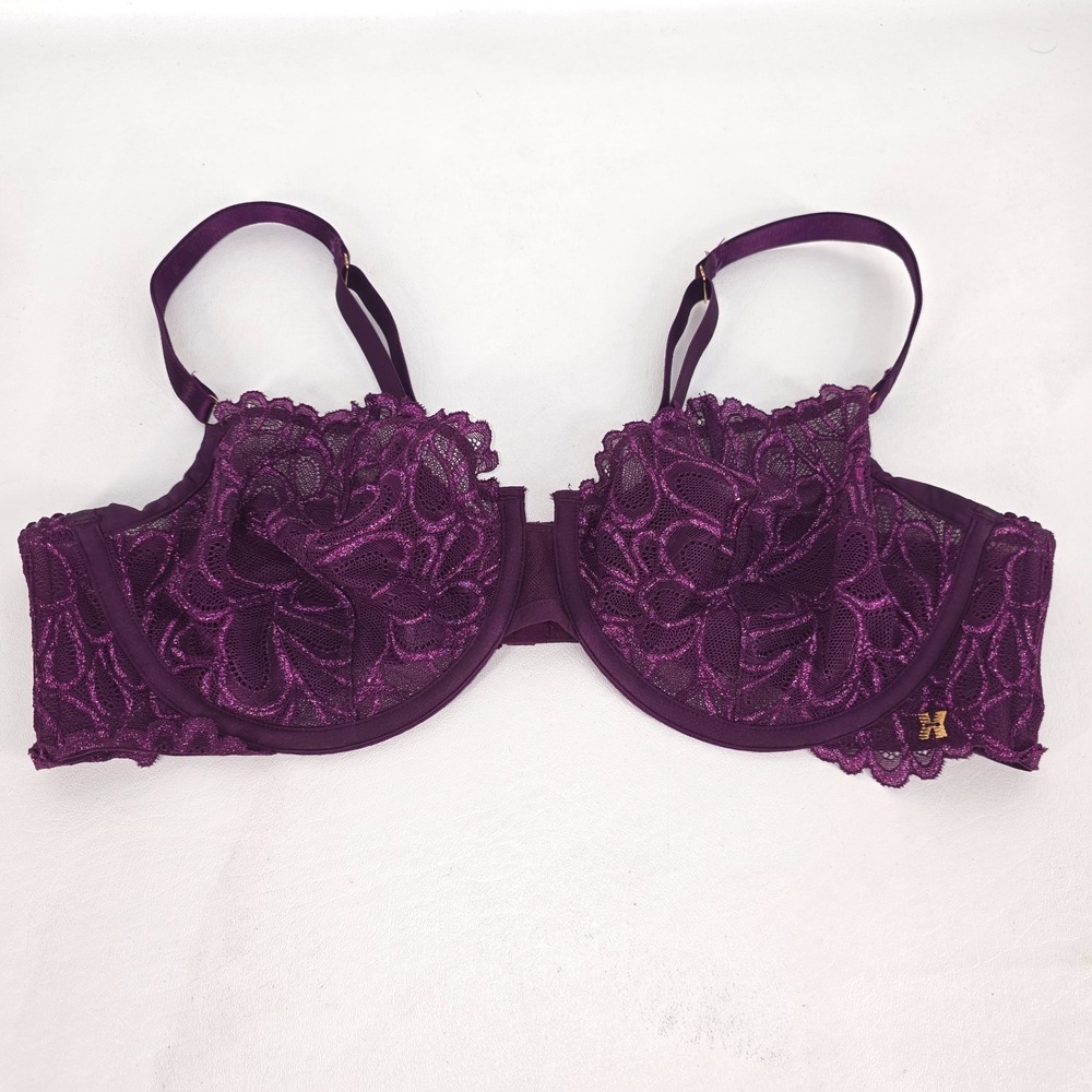 Savage X Fenty Not Sorry Lightly Lined Lace Balconette Bra‎ Women's 34D Purple